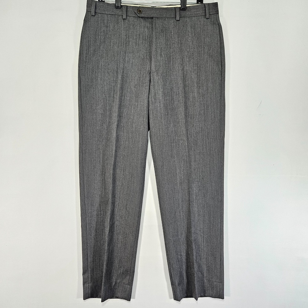 Brooks Brothers 346 Men's Dress Pant Trousers Flat Front Gray Wool Madison 36x32